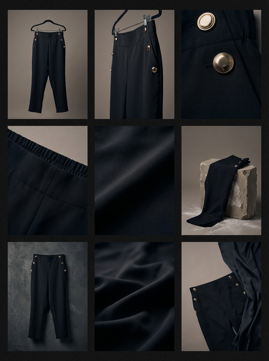 Pantalon femme noir taille haute – Boutons dorés – Image 4