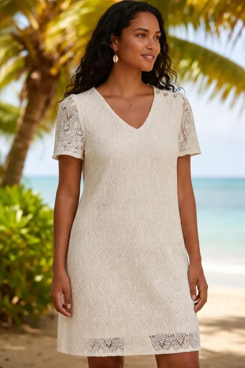 Robe écrue en dentelle femme