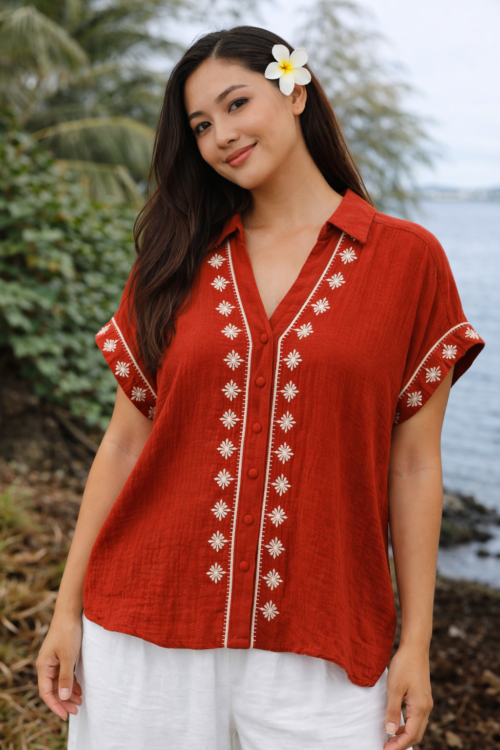 Blouse brodée brique esprit bohème