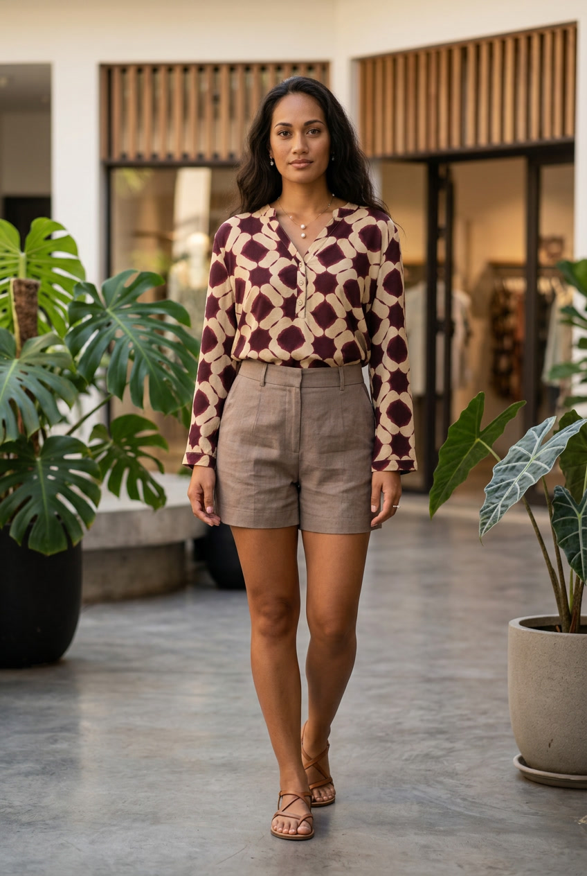 Top Fluide – Imprimé Géométrique Bordeaux – Image 4