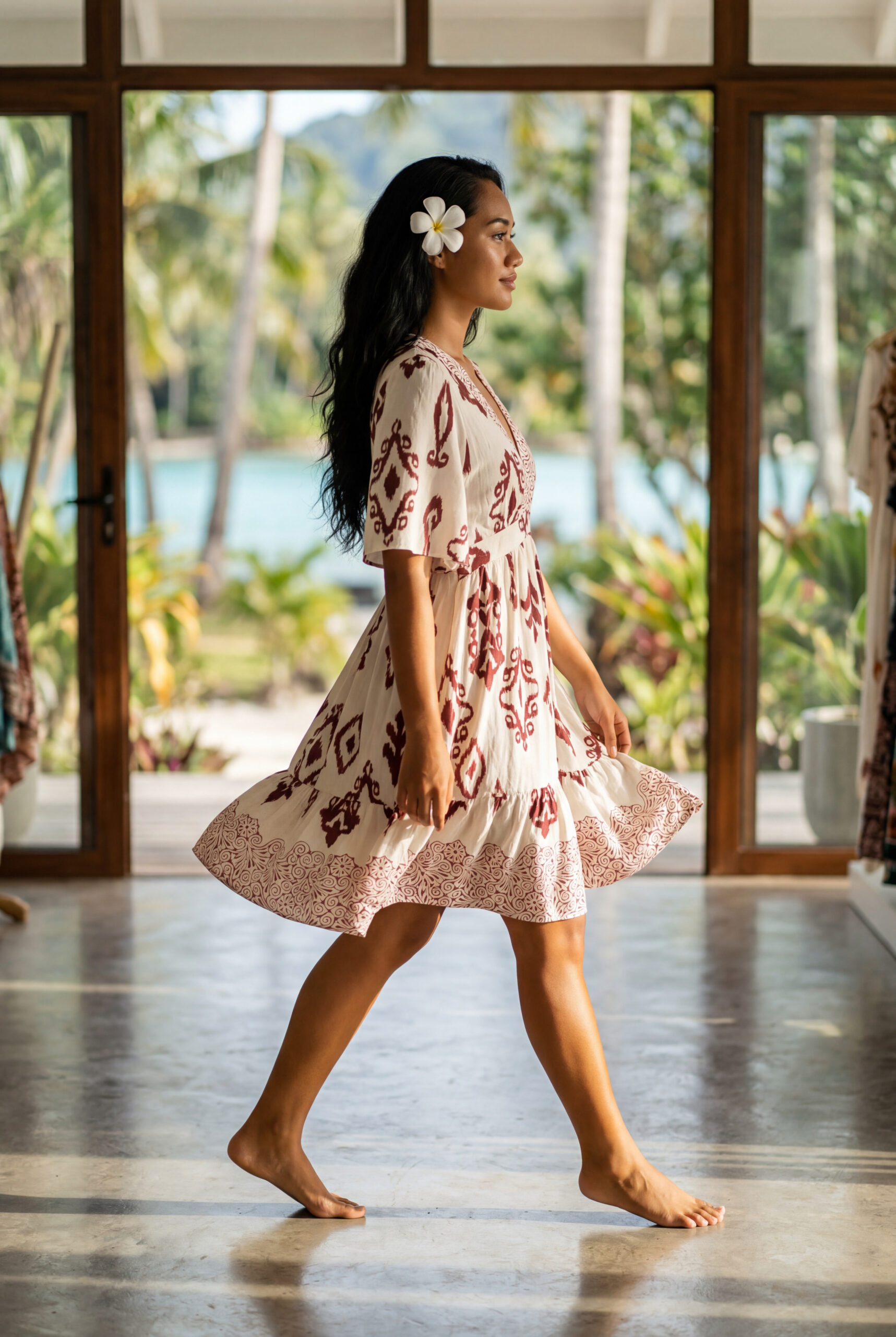 Robe Courte "Marron" à Motifs Ikat & Arabesques – Image 5