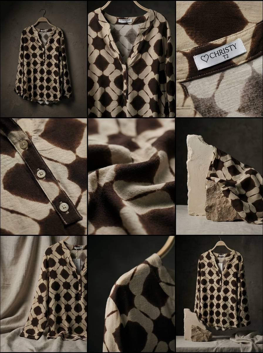 Top Fluide – Imprimé Géométrique Marron – Image 3